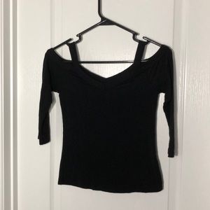 CHOCOLATE USA- Black Cold Shoulder Blouse
